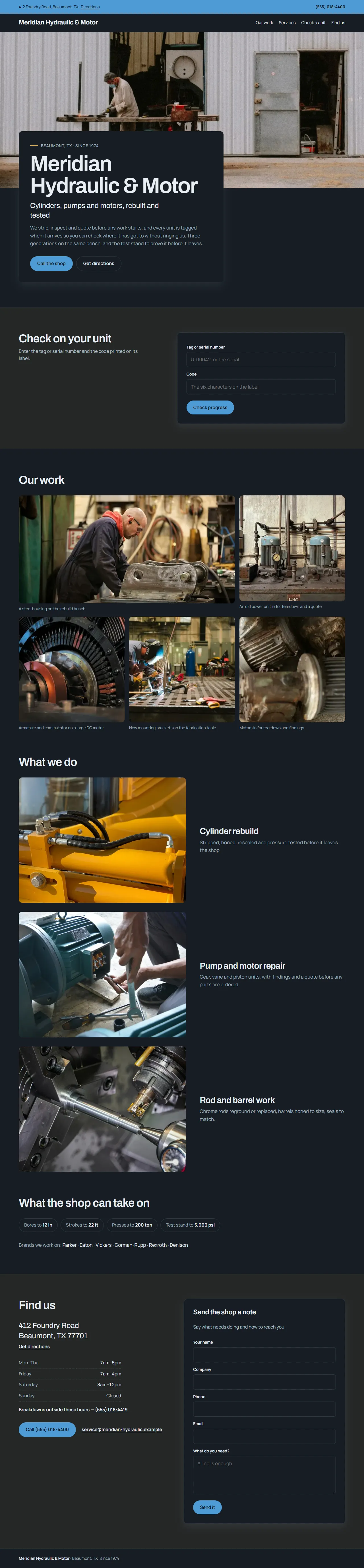 Marine seasonal design shown with a demo shop: a warm, photo-led home page of the yard and the work.
